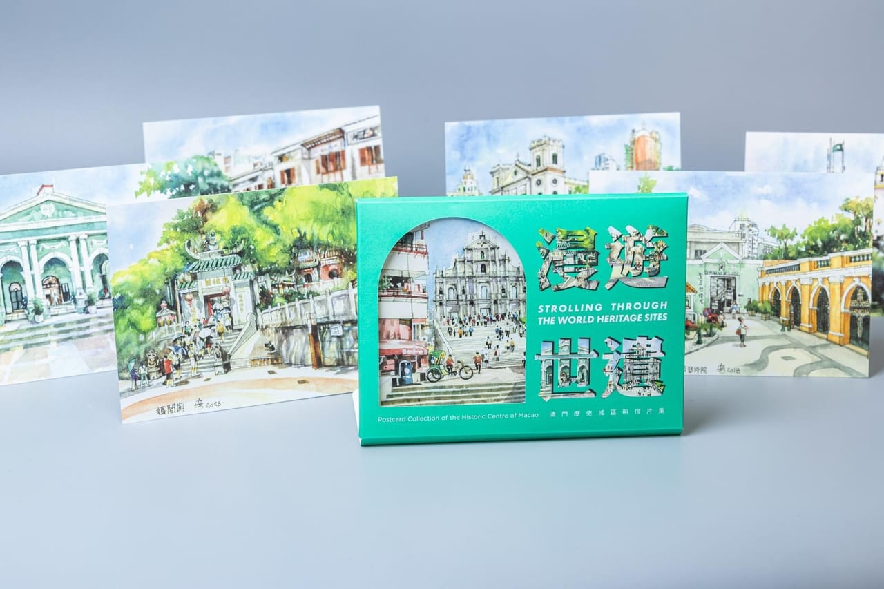 Roaming World Heritage — Postcard Set: postcard set with die-cut sleeve — Gloss Design, Macau graphic design studio